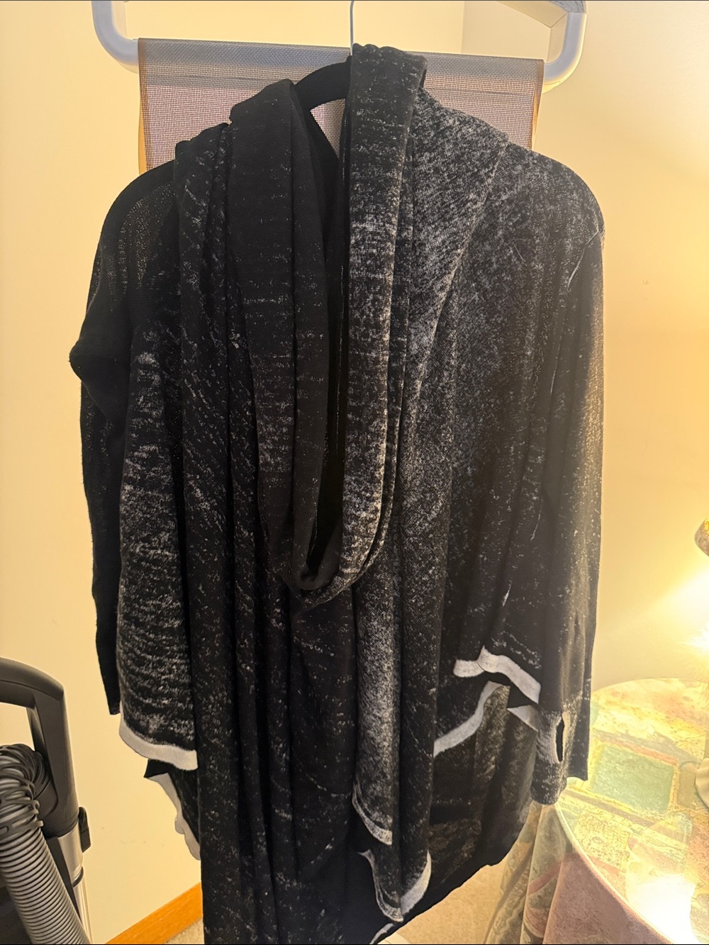 Nicholas K Black and Gray Hooded Open-Front Cardigan